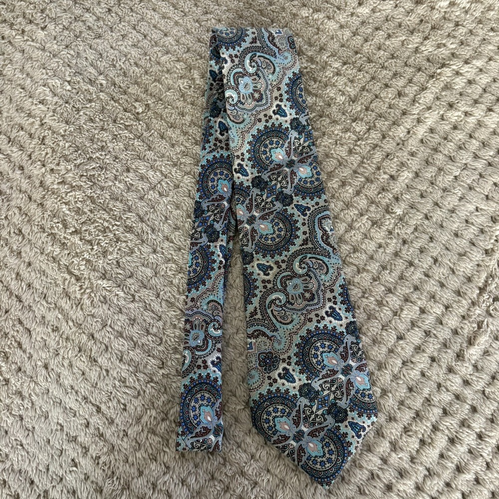 Christian Dior 100% Silk Paisley Men's Neck Tie Blue USA Made Vintage VTG - Picture 5 of 12